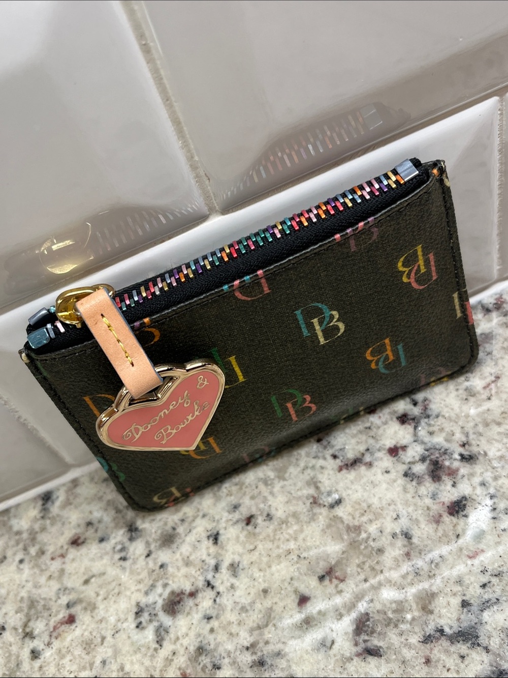 Dooney & Bourke Rainbow Zipper Signature Card Holder with Key Fob NWT
